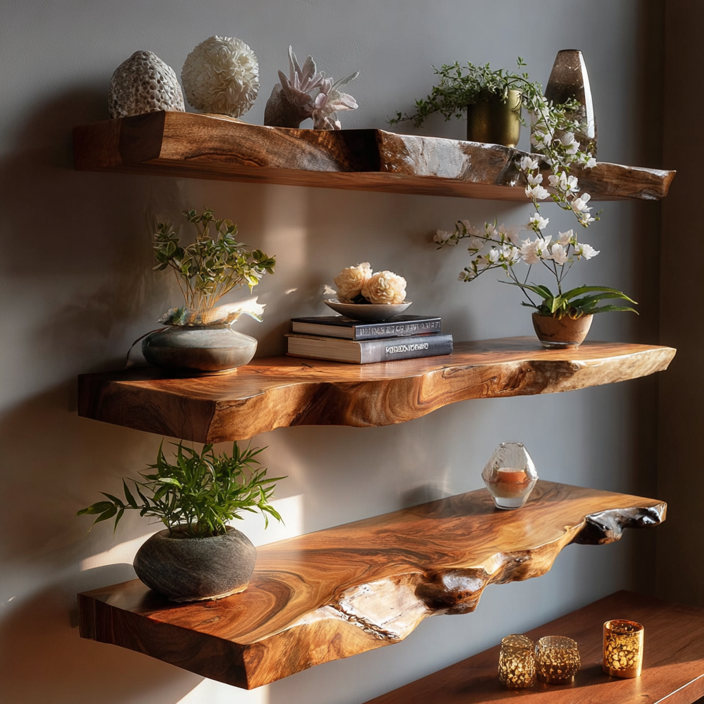 Trevion Live Edge Solid Wood Floating Shelf SPA625413 - Timberustic Floating Shelf