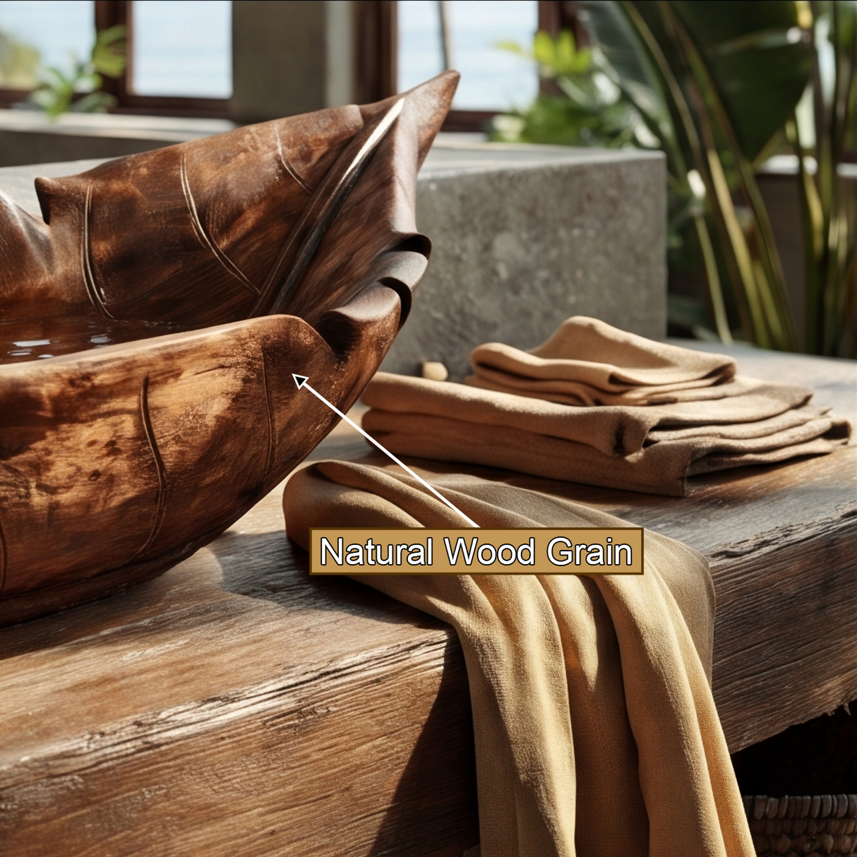 Tropalis Handcrafted Solid Wood Leaf Vessel Sink