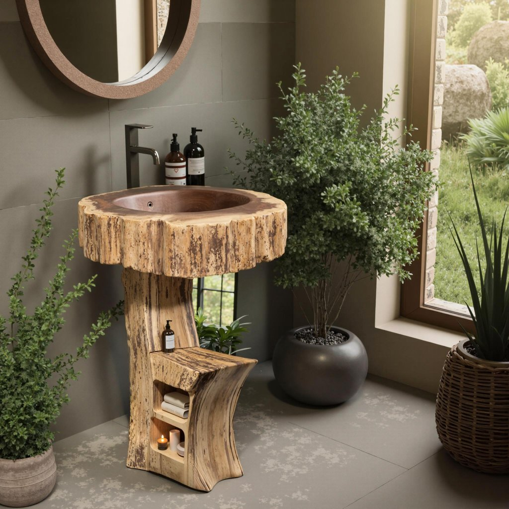 Trunk Pedestal Natural Wood Bathroom Sink