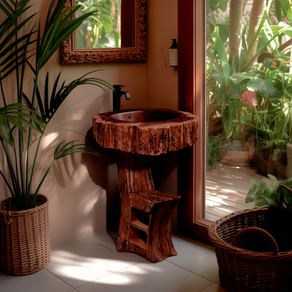 Trunk Pedestal Natural Wood Bathroom Sink