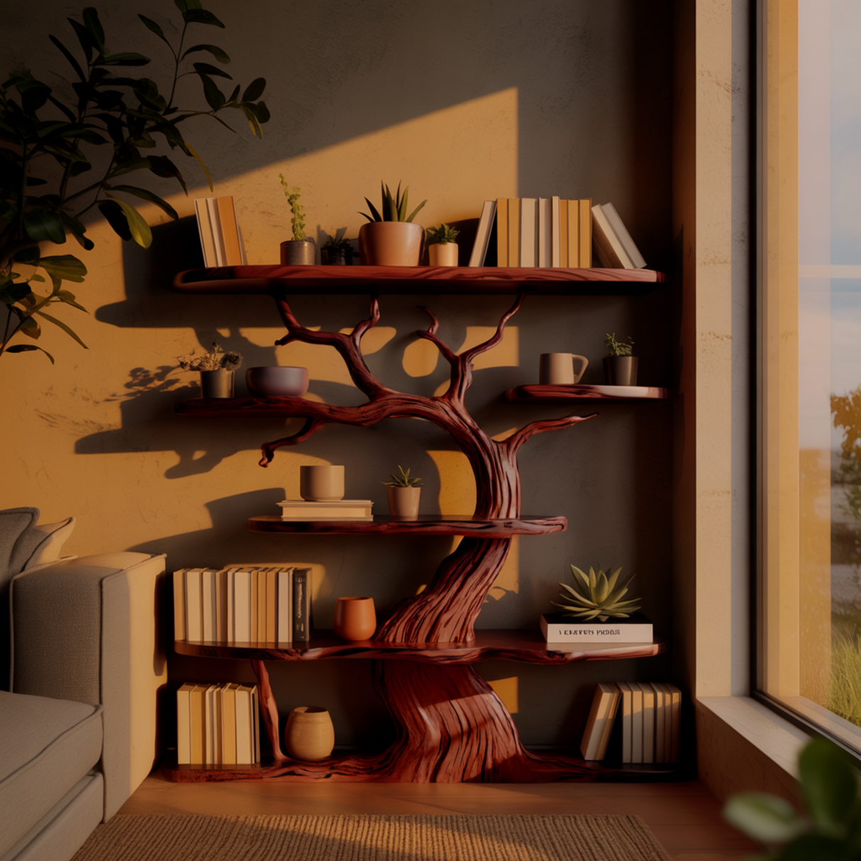 Trunkline Solid Wood Tree Bookshelf - Timberustic Tree Bookshelf