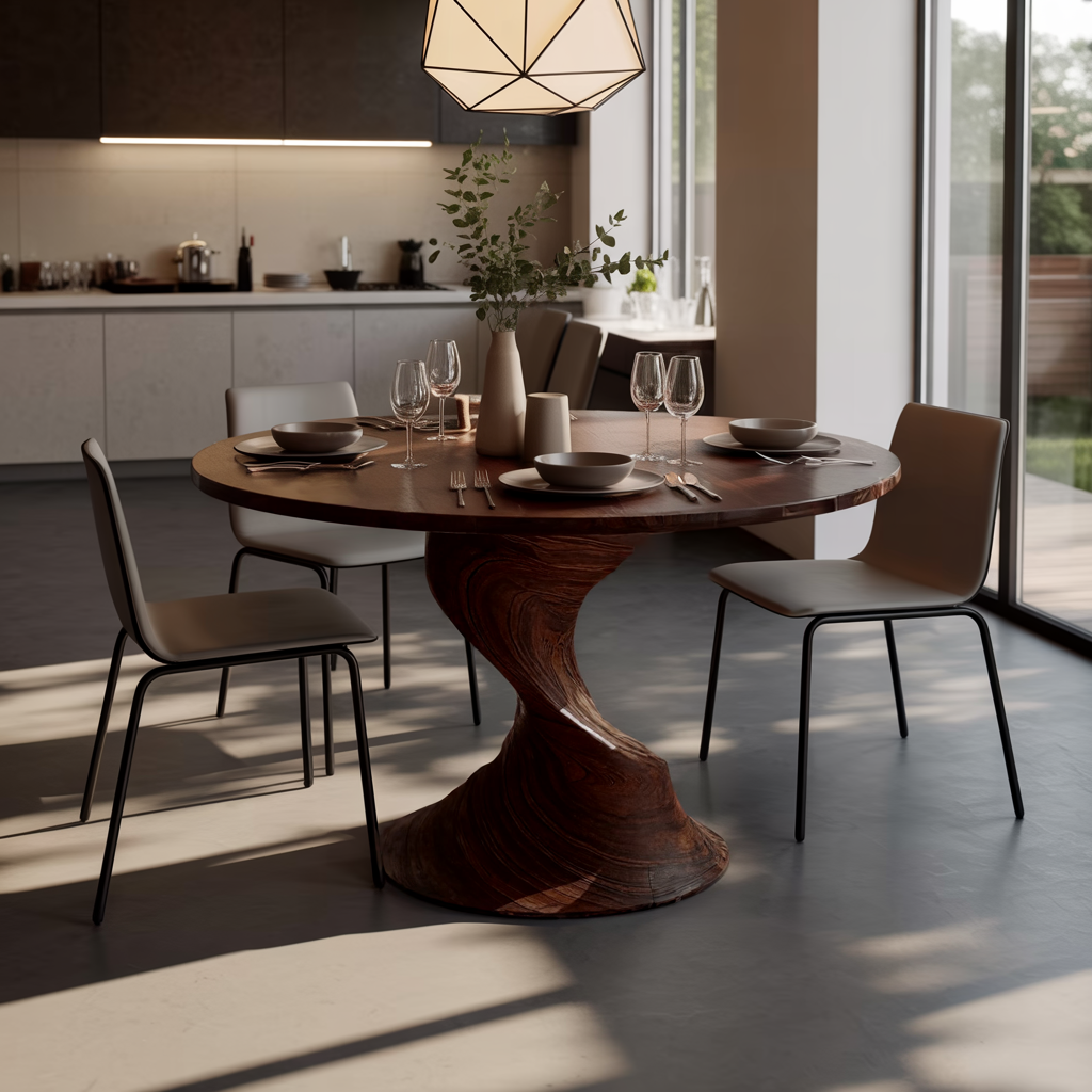 Twistcrest Solid Wood Round Dining Table - Timberustic Dining Table