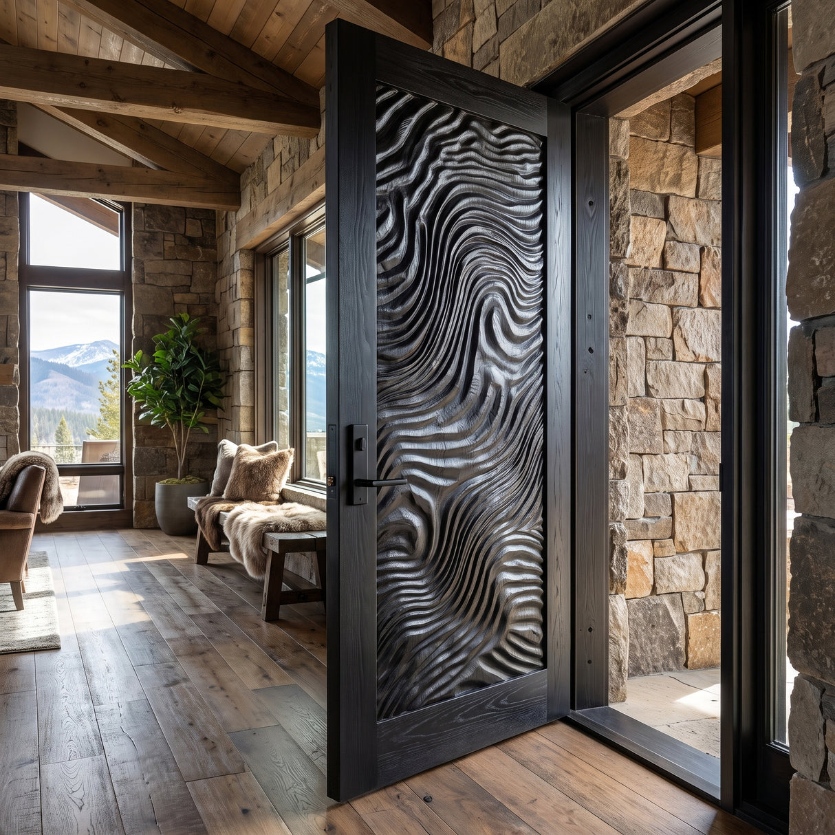 Undara Handcrafted Solid Wood Topographic Relief Single Door