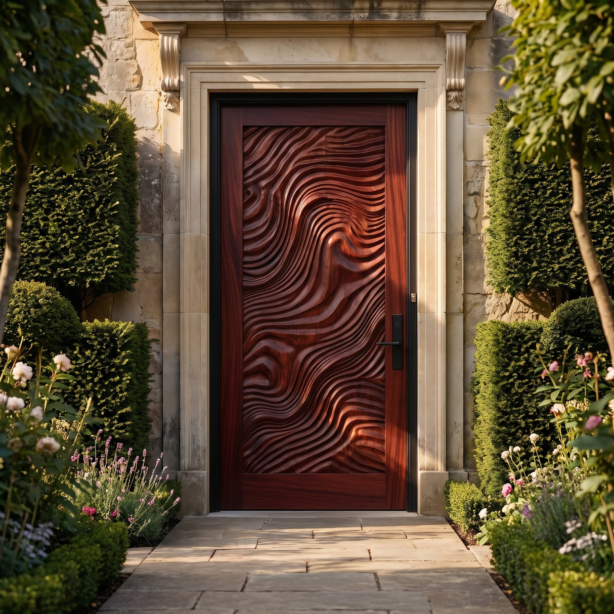 Undara Handcrafted Solid Wood Topographic Relief Single Door