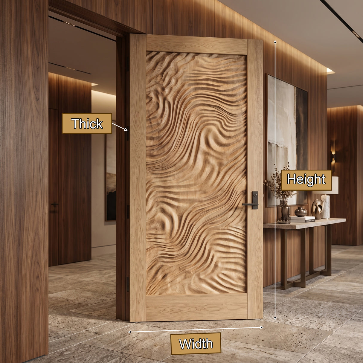 Undara Handcrafted Solid Wood Topographic Relief Single Door