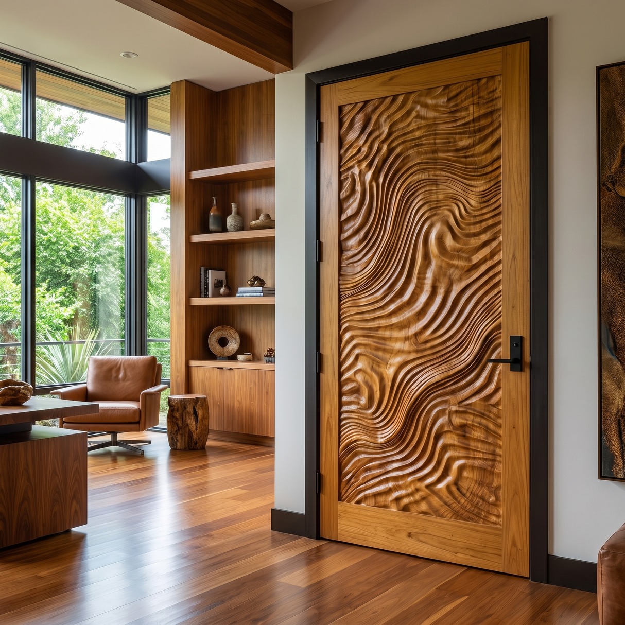 Undara Handcrafted Solid Wood Topographic Relief Single Door