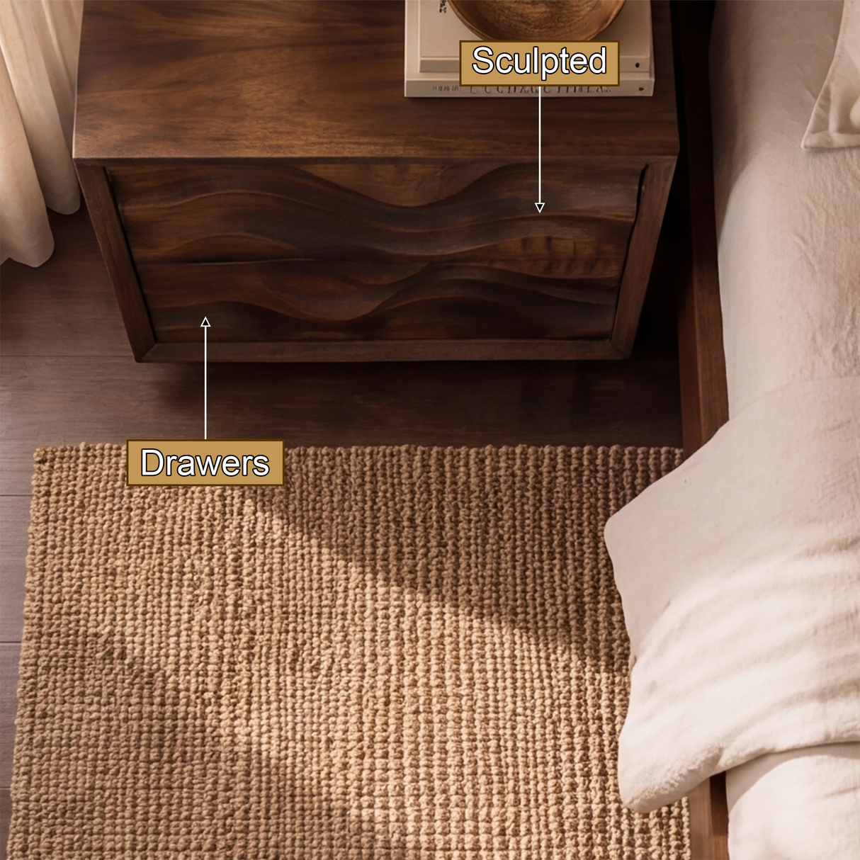 Undoria Sculpted Solid Wood Nightstand SPA254112 - Timberustic Nightstand