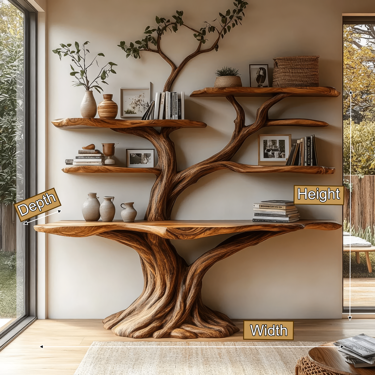 Vaelor Sculpted Solid Wood Console Table with Shelves - Timberustic Console Table with Shelves