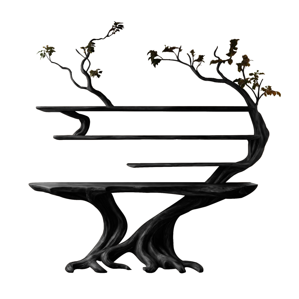 Vaelorin Sculpted Solid Wood Console Table with Shelves Black - Timberustic Console Table with Shelves