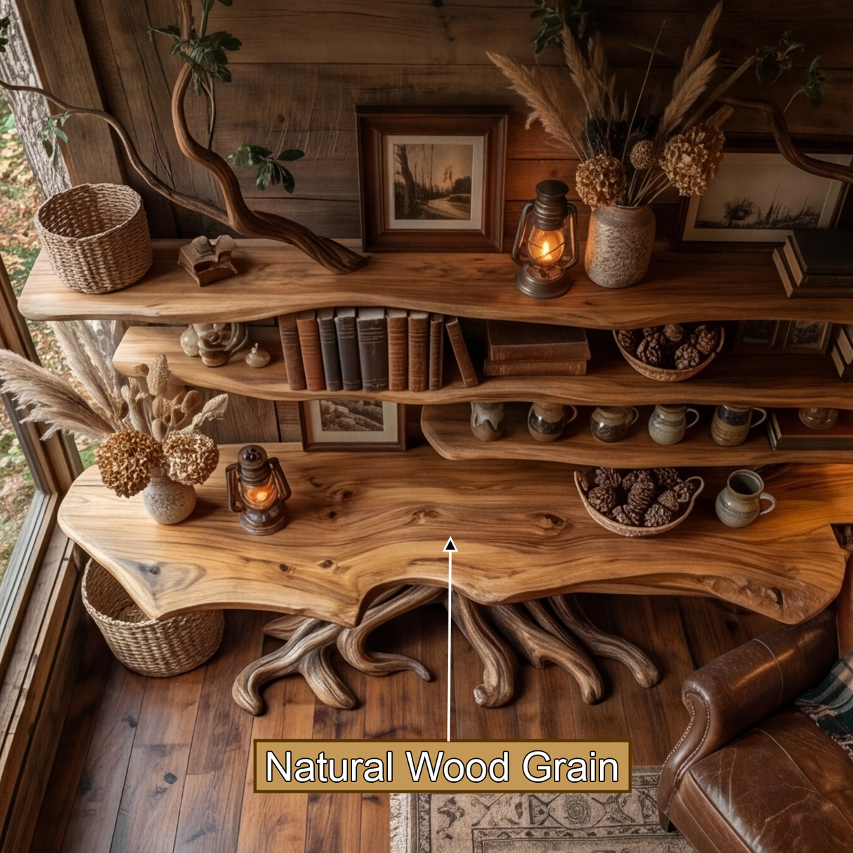 Vaelorin Sculpted Solid Wood Console Table with Shelves - Timberustic Console Table with Shelves