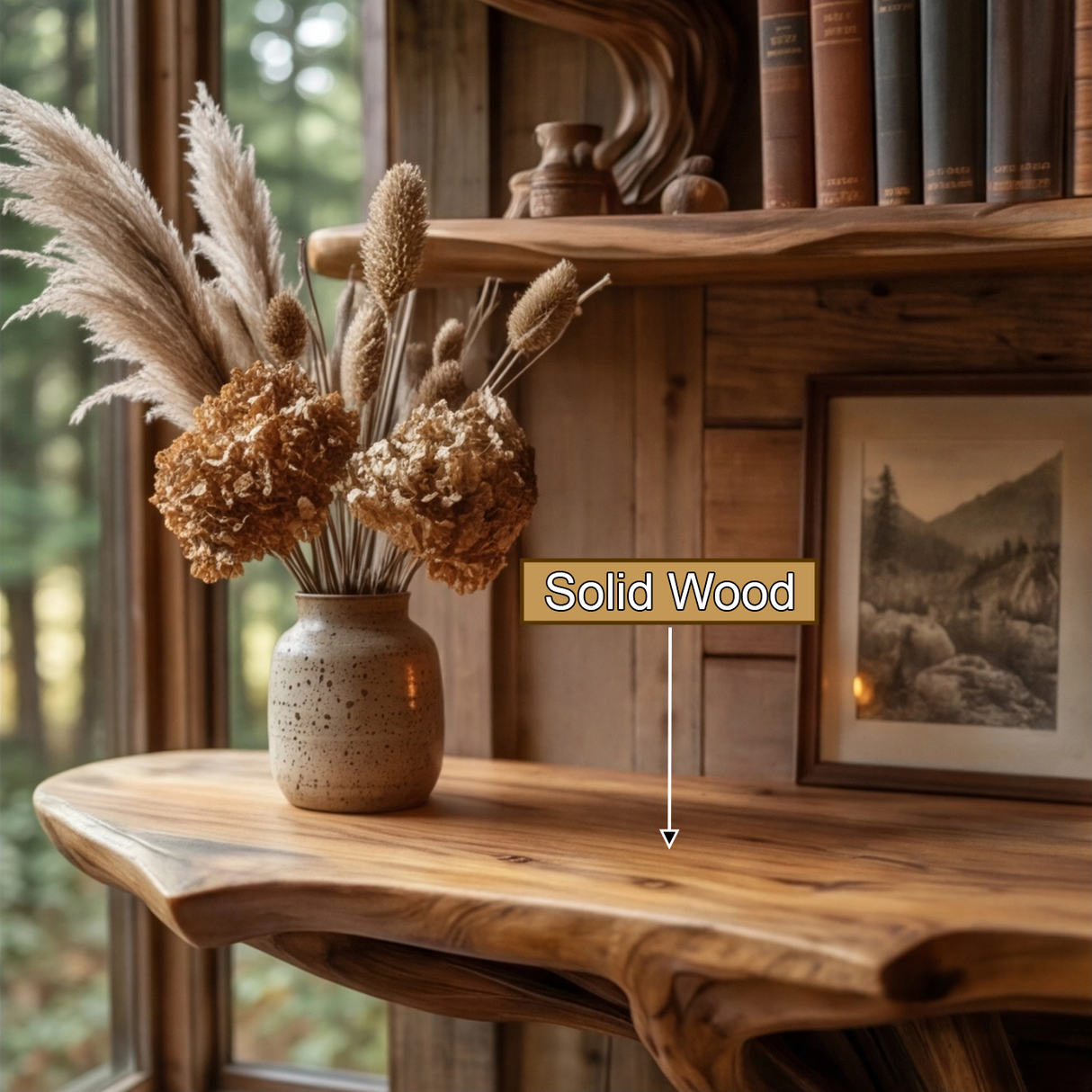 Vaelorin Sculpted Solid Wood Console Table with Shelves - Timberustic Console Table with Shelves