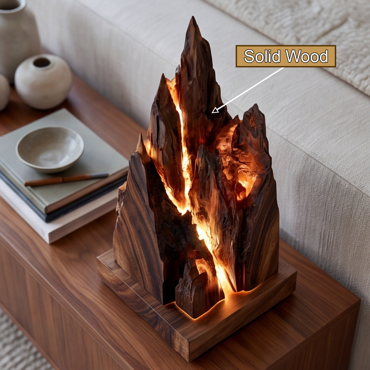 Vaelorin Sculpted Solid Wood Mountain Table Lamp