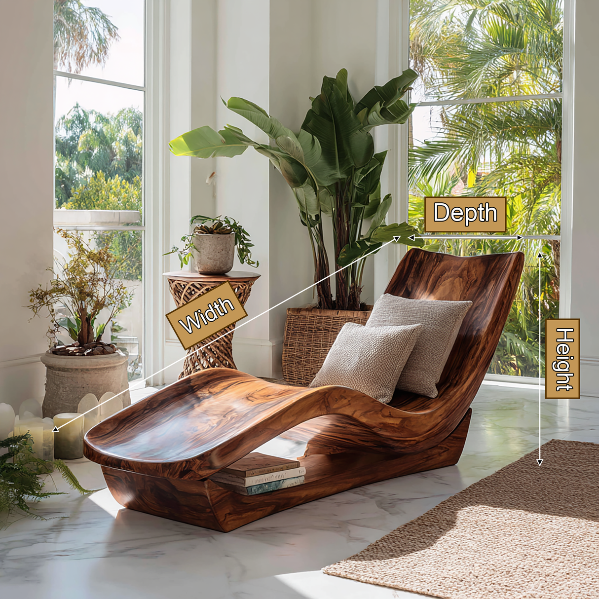 Vaeloris Handcrafted Sculpted Solid Wood Chaise Lounge