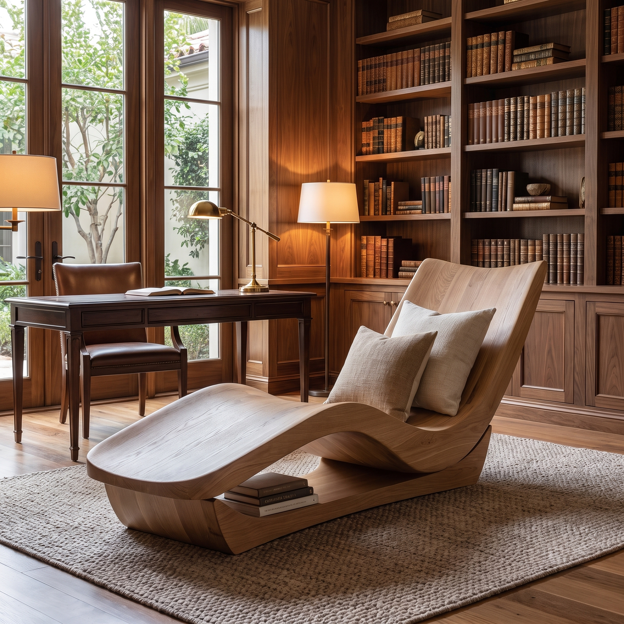 Vaeloris Handcrafted Sculpted Solid Wood Chaise Lounge