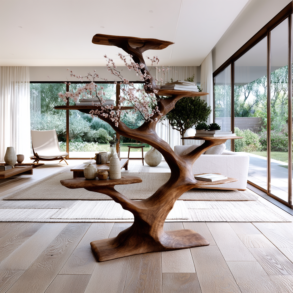 Vaeloris Sculpted Solid Wood Tree Bookshelf - Timberustic Tree Bookshelf