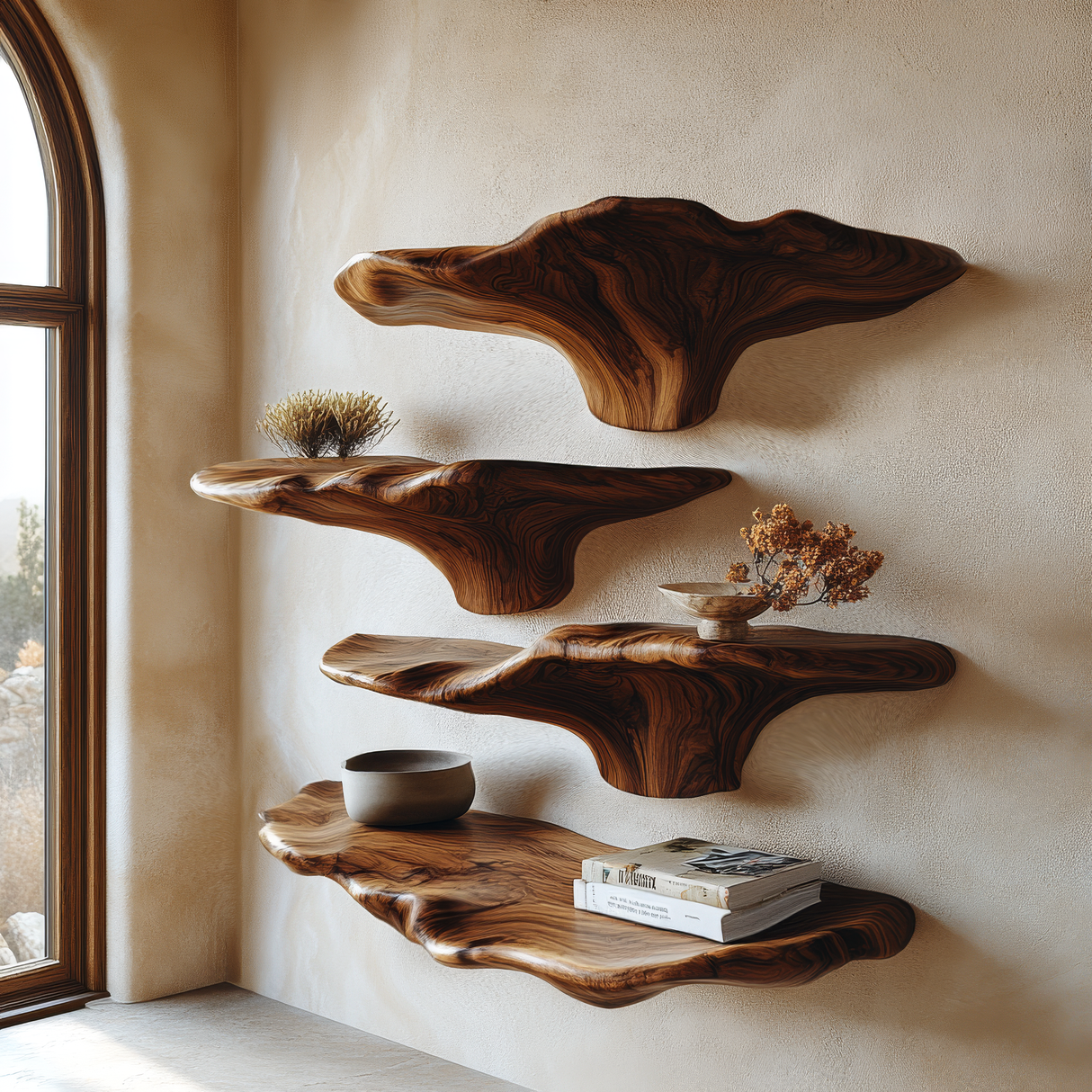Vaelric Live Edge Solid Wood Mushroom Floating Shelf SPA394531 - Timberustic Floating Shelf