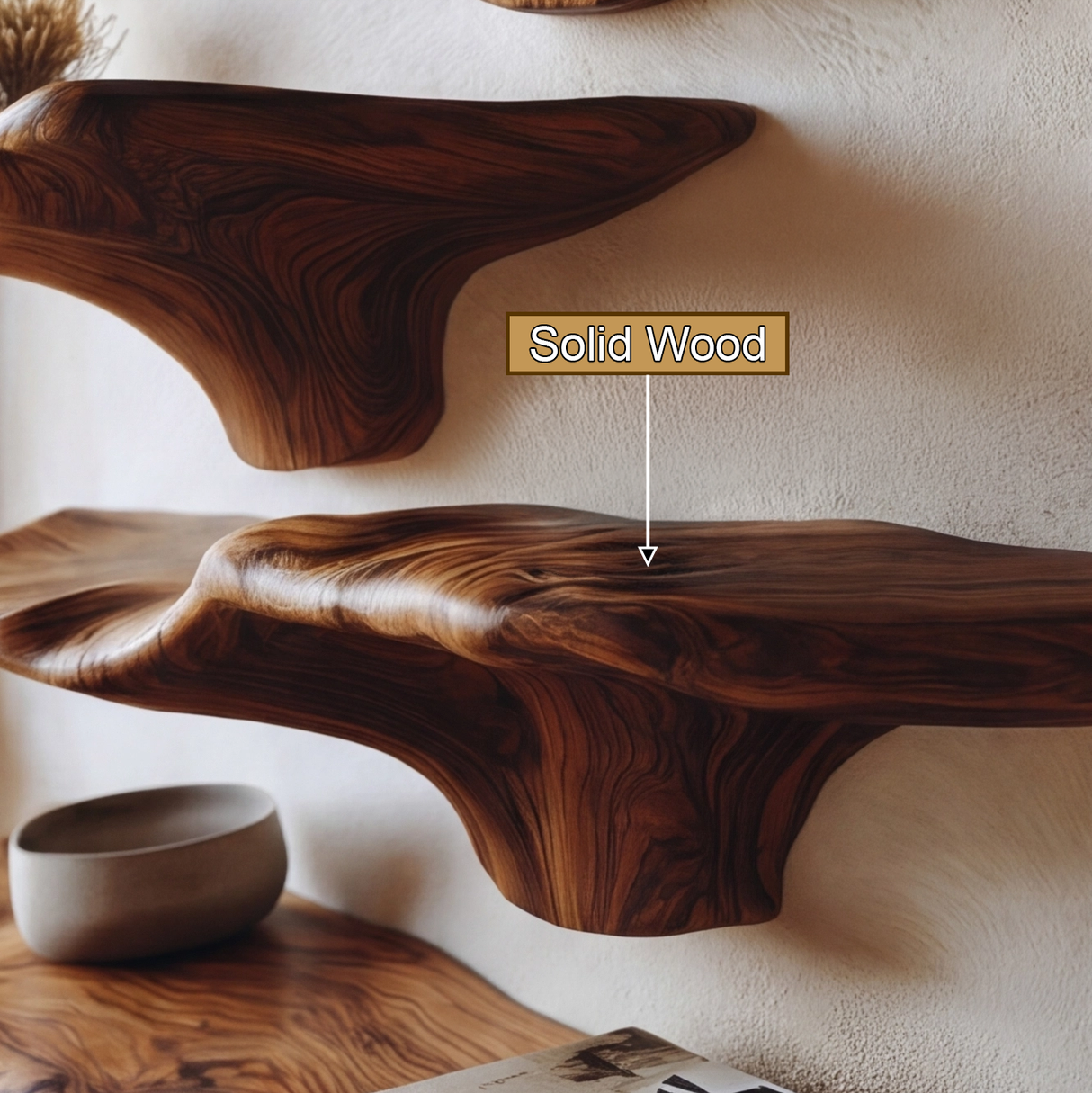 Vaelric Live Edge Solid Wood Mushroom Floating Shelf SPA394531 - Timberustic Floating Shelf