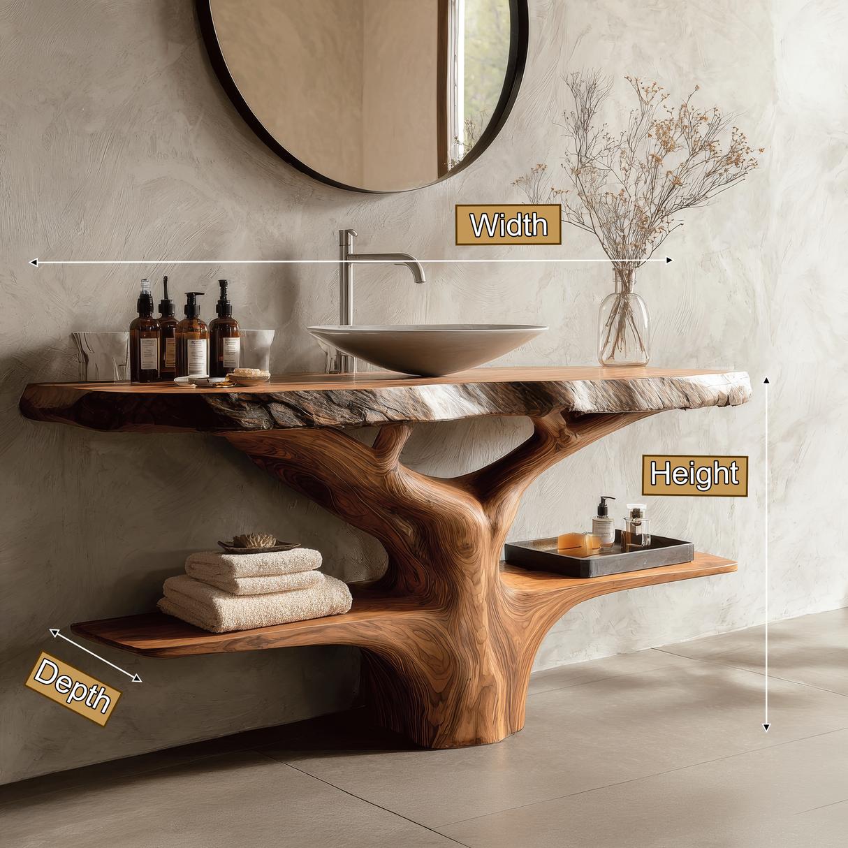 Vaelric Rootform Solid Wood Freestanding Bathroom Vanity with Shelves - Timberustic Freestanding Bathroom Vanity with Shelves