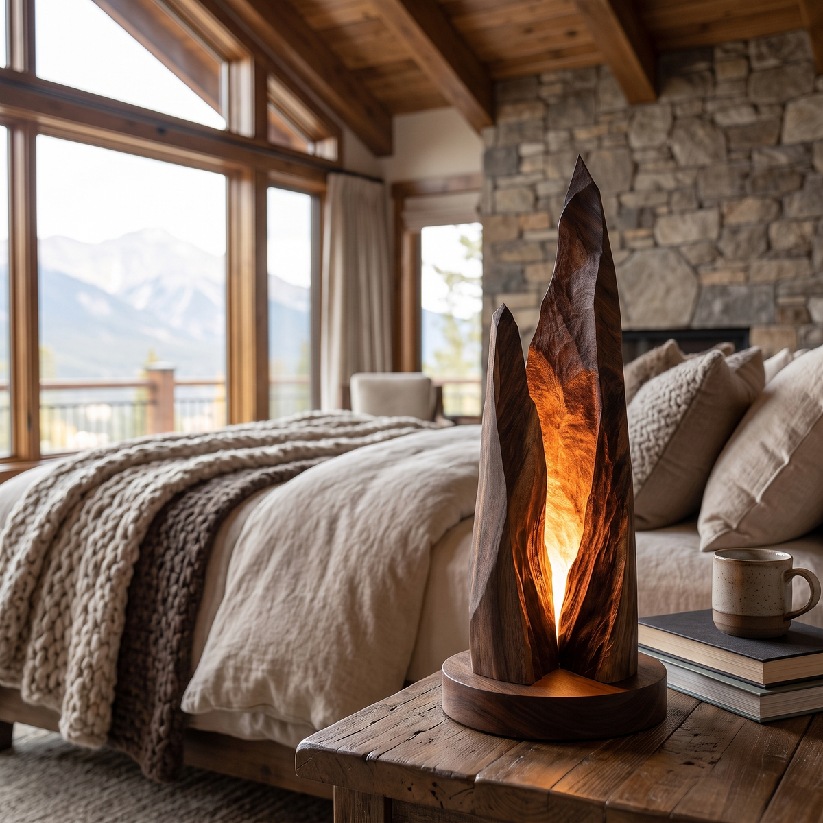 Vaelric Sculpted Mountain Table Lamp Dark Walnut - Timberustic Table Lamp