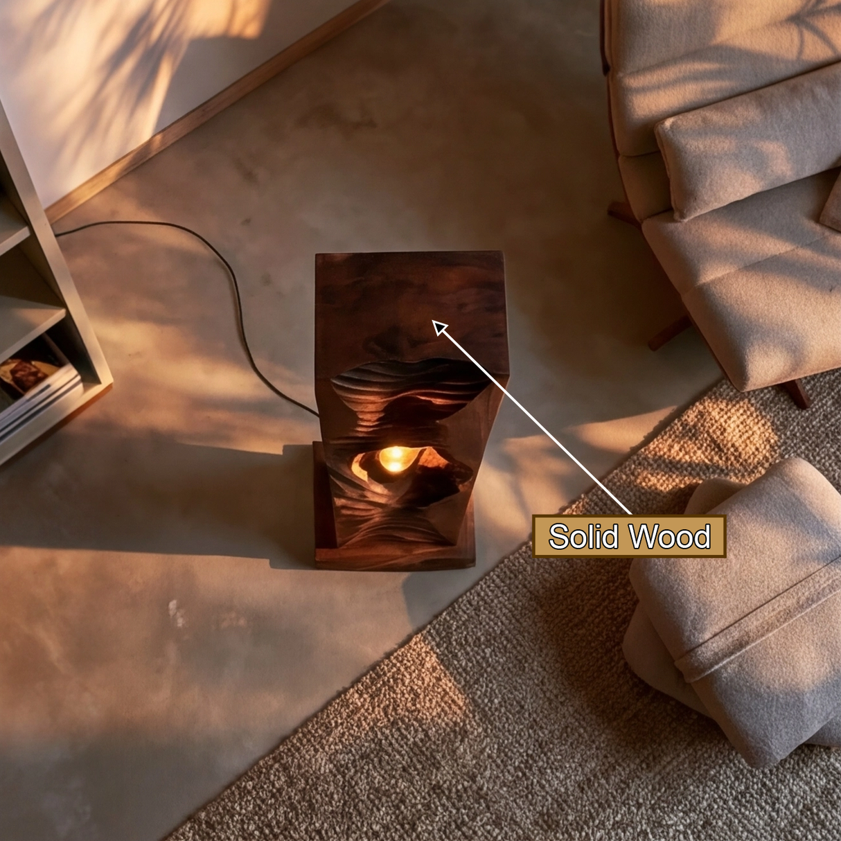Vaelric Sculpted Solid Wood Floor Lamp - Timberustic Floor Lamp