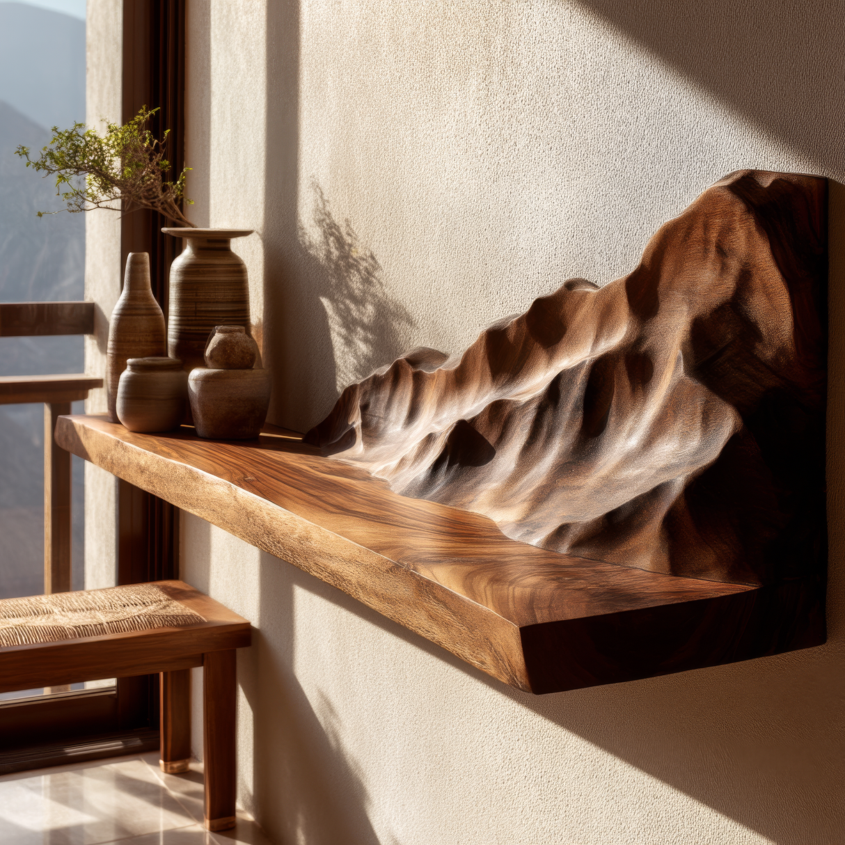 Vaelric Sculpted Solid Wood Mountain Floating Shelf - Timberustic Floating Shelf