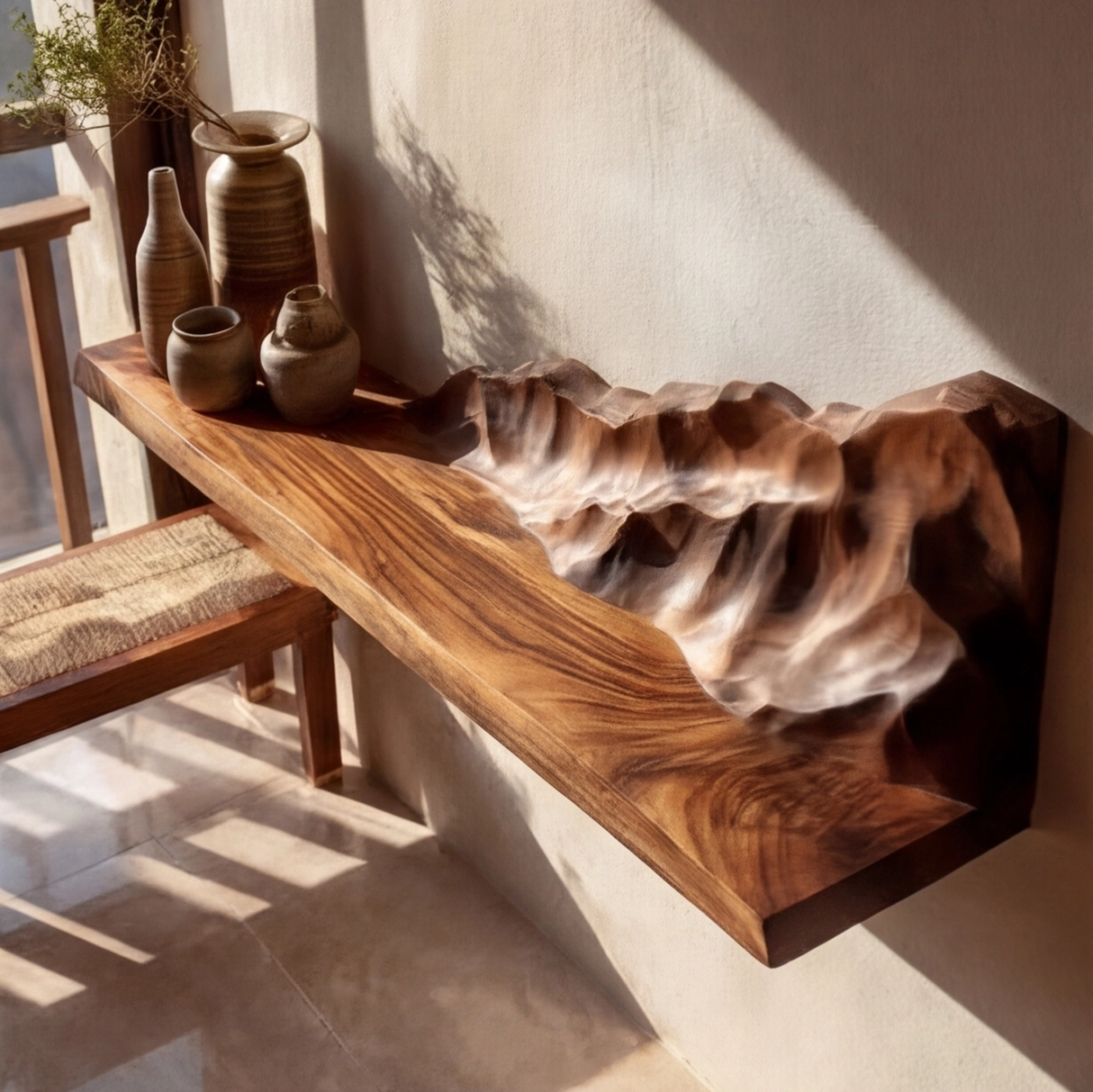 Vaelric Sculpted Solid Wood Mountain Floating Shelf - Timberustic Floating Shelf