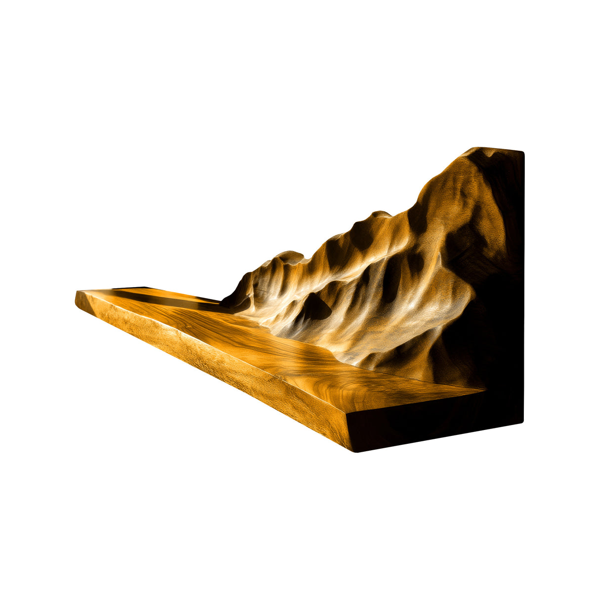 Vaelric Sculpted Solid Wood Mountain Floating Shelf Teak - Timberustic Floating Shelf