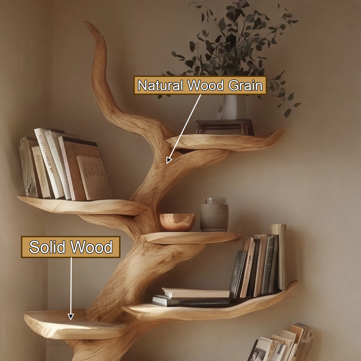 Vaelrune Sculpted Solid Wood Tree Bookshelf - Timberustic Tree Bookshelf