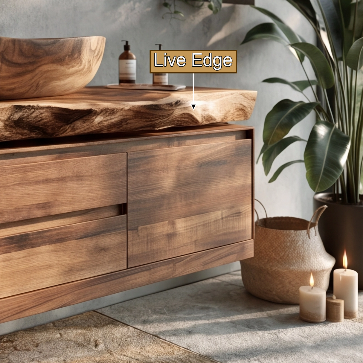 Vaelthorn Live Edge Solid Wood Floating Bathroom Vanity With Drawers - Timberustic Floating Bathroom Vanity With Drawers