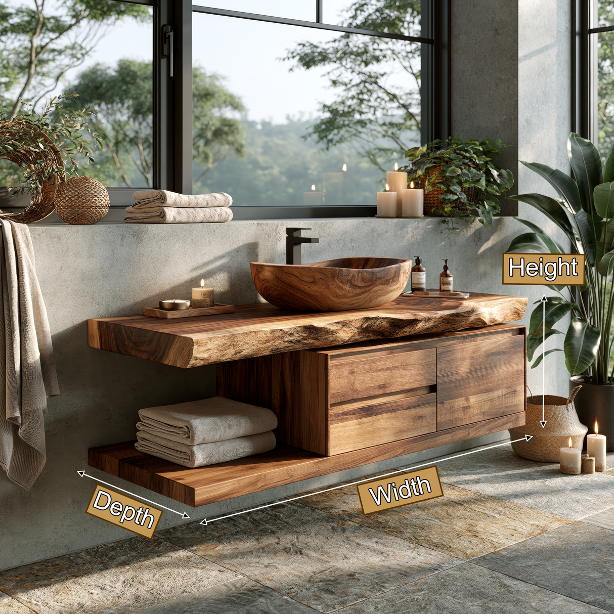 Vaelthorn Live Edge Solid Wood Floating Bathroom Vanity With Drawers - Timberustic Floating Bathroom Vanity With Drawers