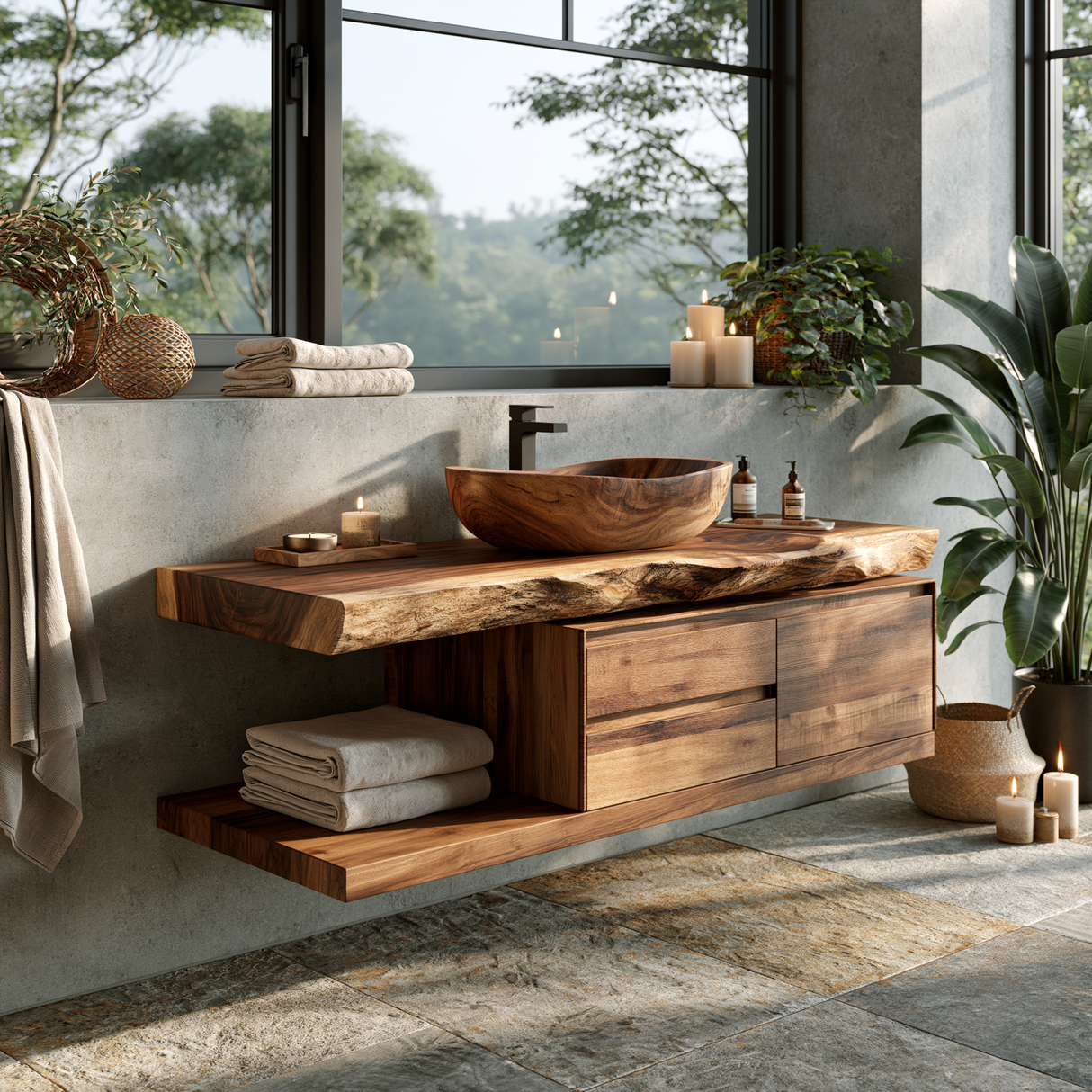 Vaelthorn Live Edge Solid Wood Floating Bathroom Vanity With Drawers - Timberustic Floating Bathroom Vanity With Drawers