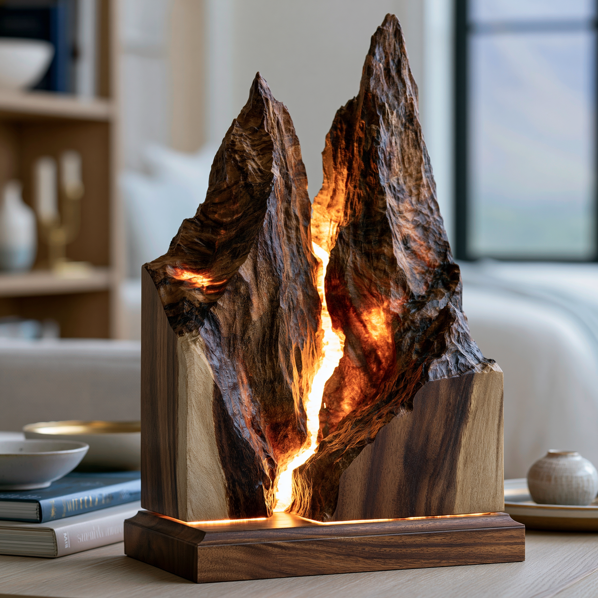 Vaelthorn Sculpted Solid Wood Mountain Table Lamp - Timberustic Table Lamp