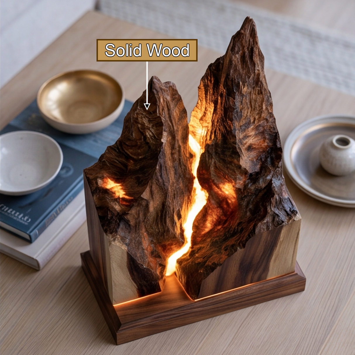 Vaelthorn Sculpted Solid Wood Mountain Table Lamp - Timberustic Table Lamp
