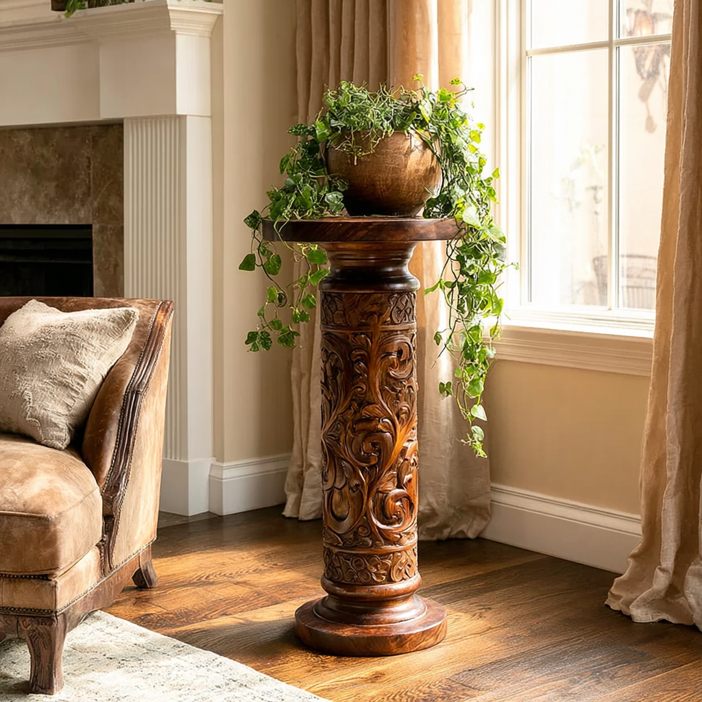 Valceryn Handcrafted Solid Wood Pedestal Stand - Timberustic Pedestal Stand