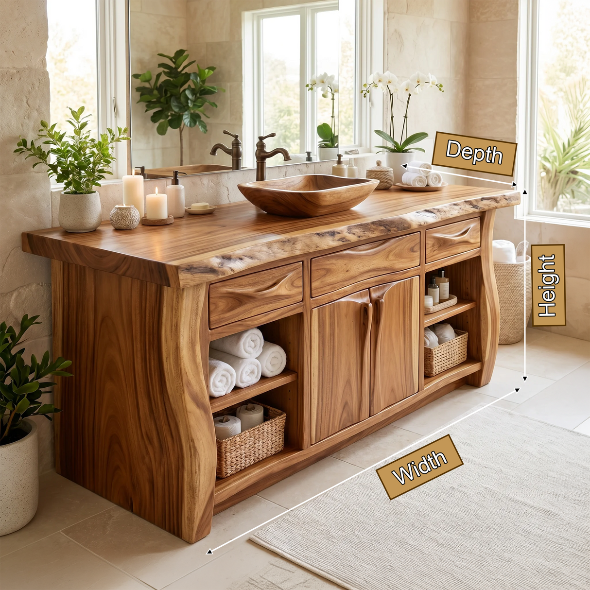 Valdoren Handcrafted Solid Wood Freestanding Bathroom Vanity with Drawers - Timberustic Freestanding Bathroom Vanity with Drawers