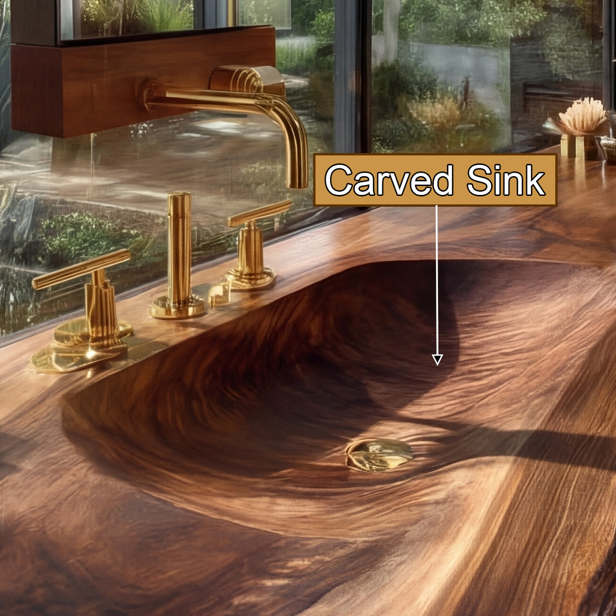 Valdren Sculpted Live Edge Solid Wood Floating Bathroom Vanity with Integrated Sink SPA354346 - Timberustic Floating Bathroom Vanity with Integrated Sink