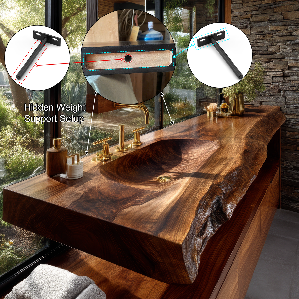 Valdren Sculpted Live Edge Solid Wood Floating Bathroom Vanity with Integrated Sink SPA354346 - Timberustic Floating Bathroom Vanity with Integrated Sink