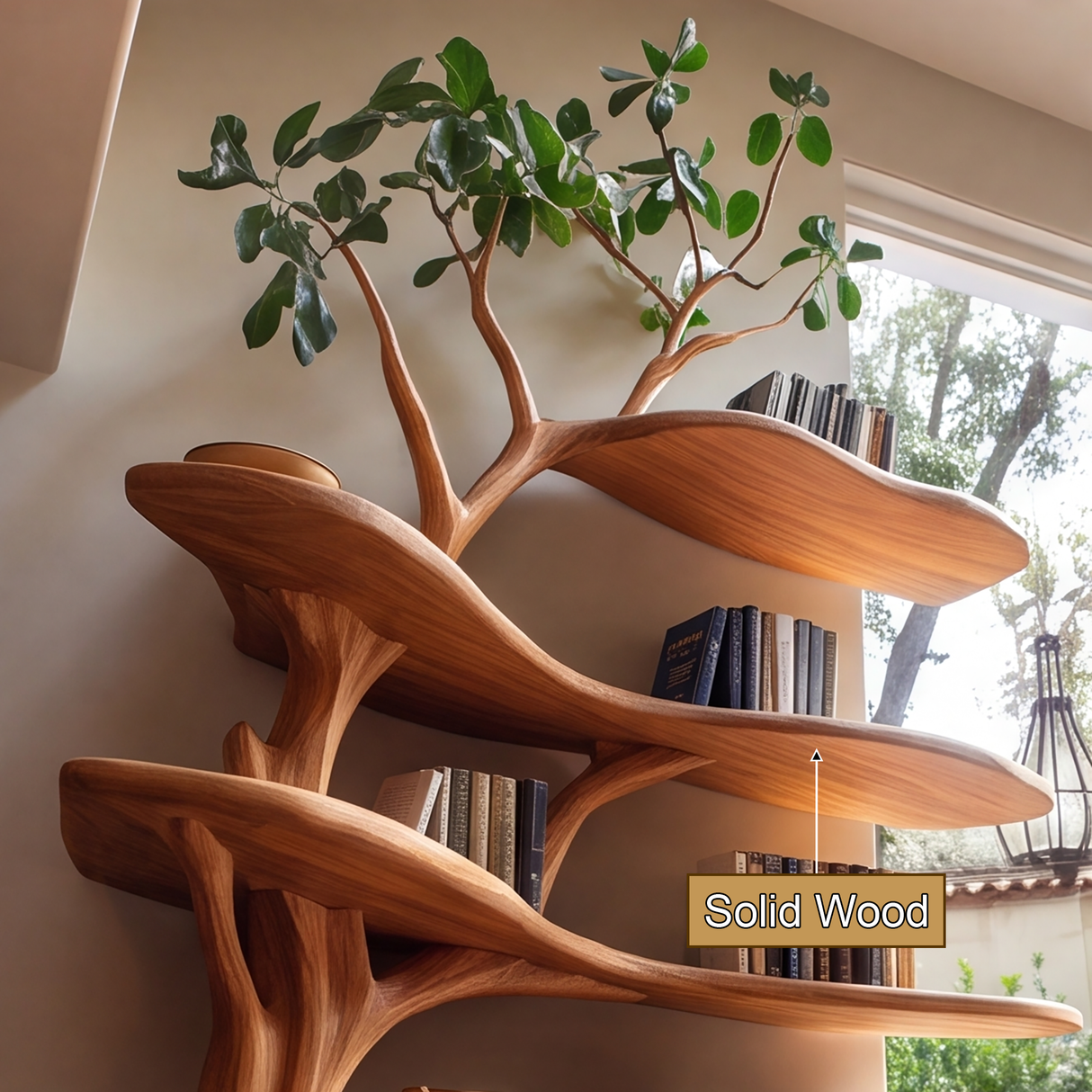 Valebloom Handcrafted Sculpted Solid Wood Tree Bookshelf with Drawer SPA914921