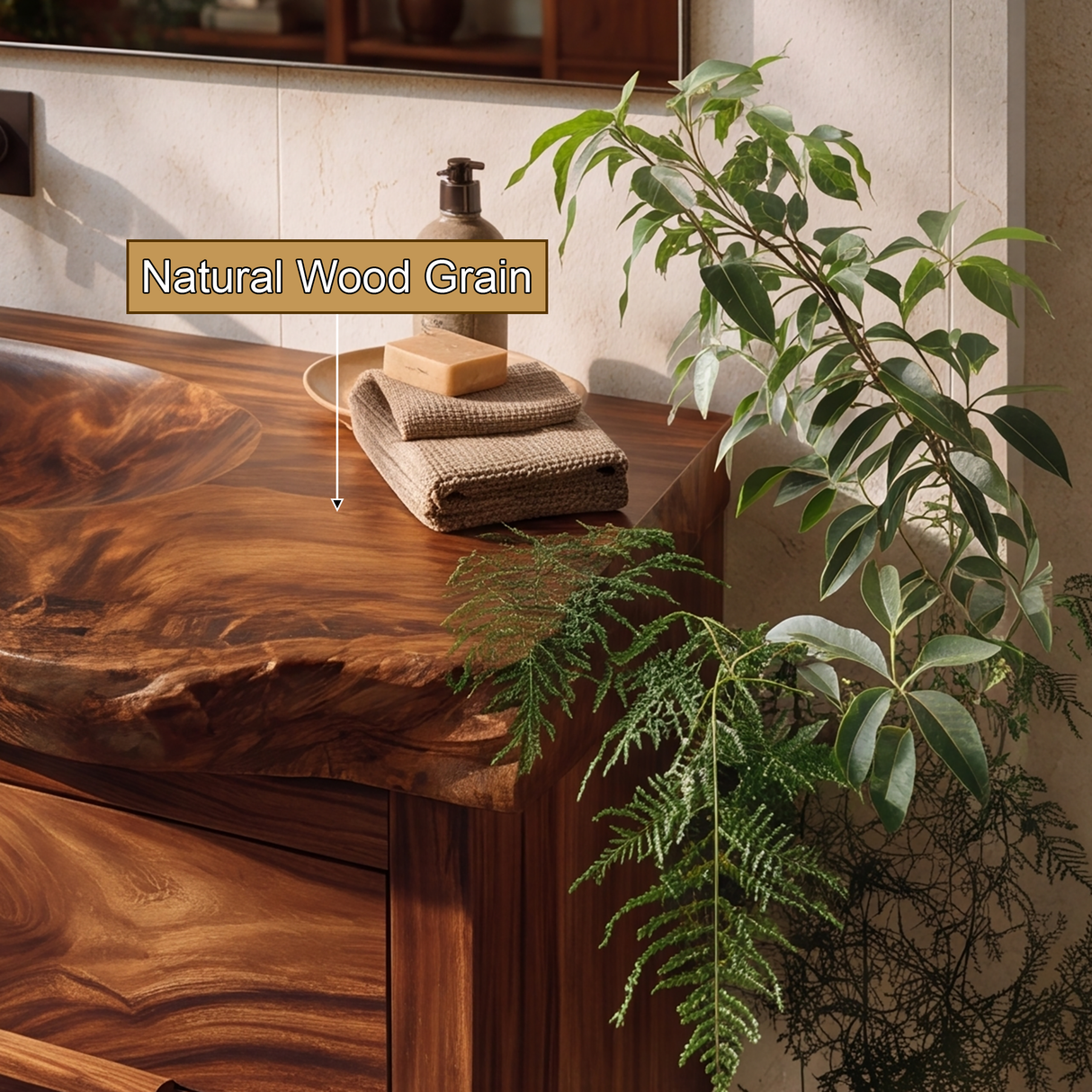 Valebrook Handcrafted Live Edge Solid Wood Floating Bathroom Vanity with Drawers SPA029384