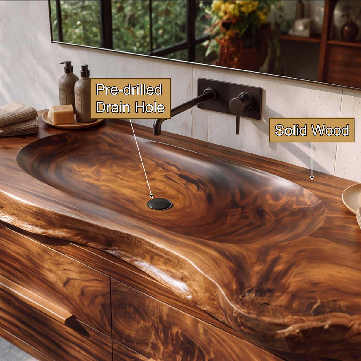 Valebrook Handcrafted Live Edge Solid Wood Floating Bathroom Vanity with Drawers SPA029384