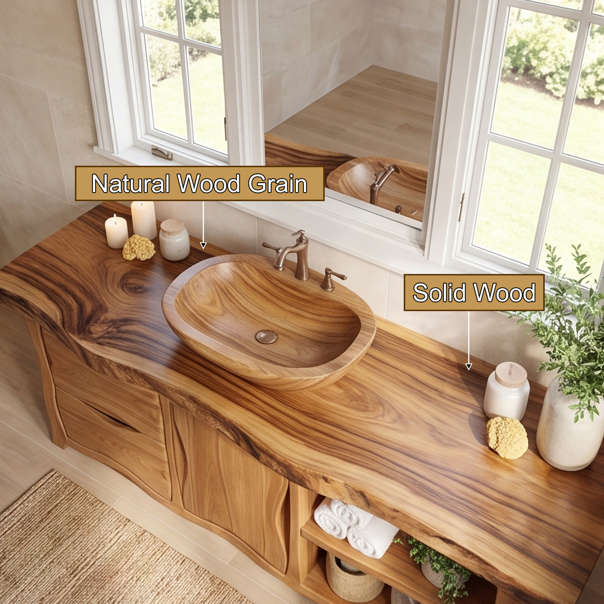 Valemere Live Edge Solid Wood Freestanding Bathroom Vanity with Drawers