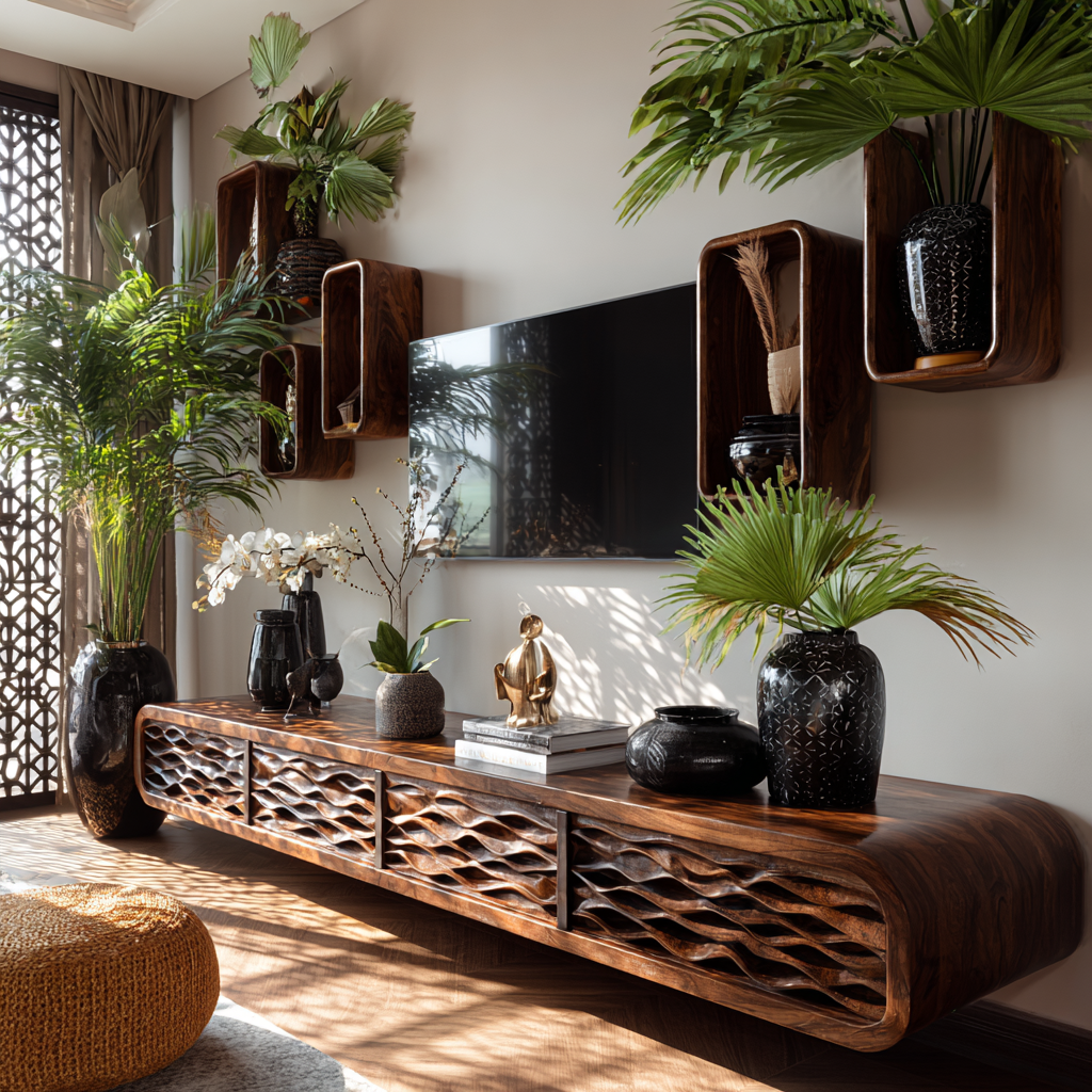 Valenor Sculpted Solid Wood Floating TV Cabinet