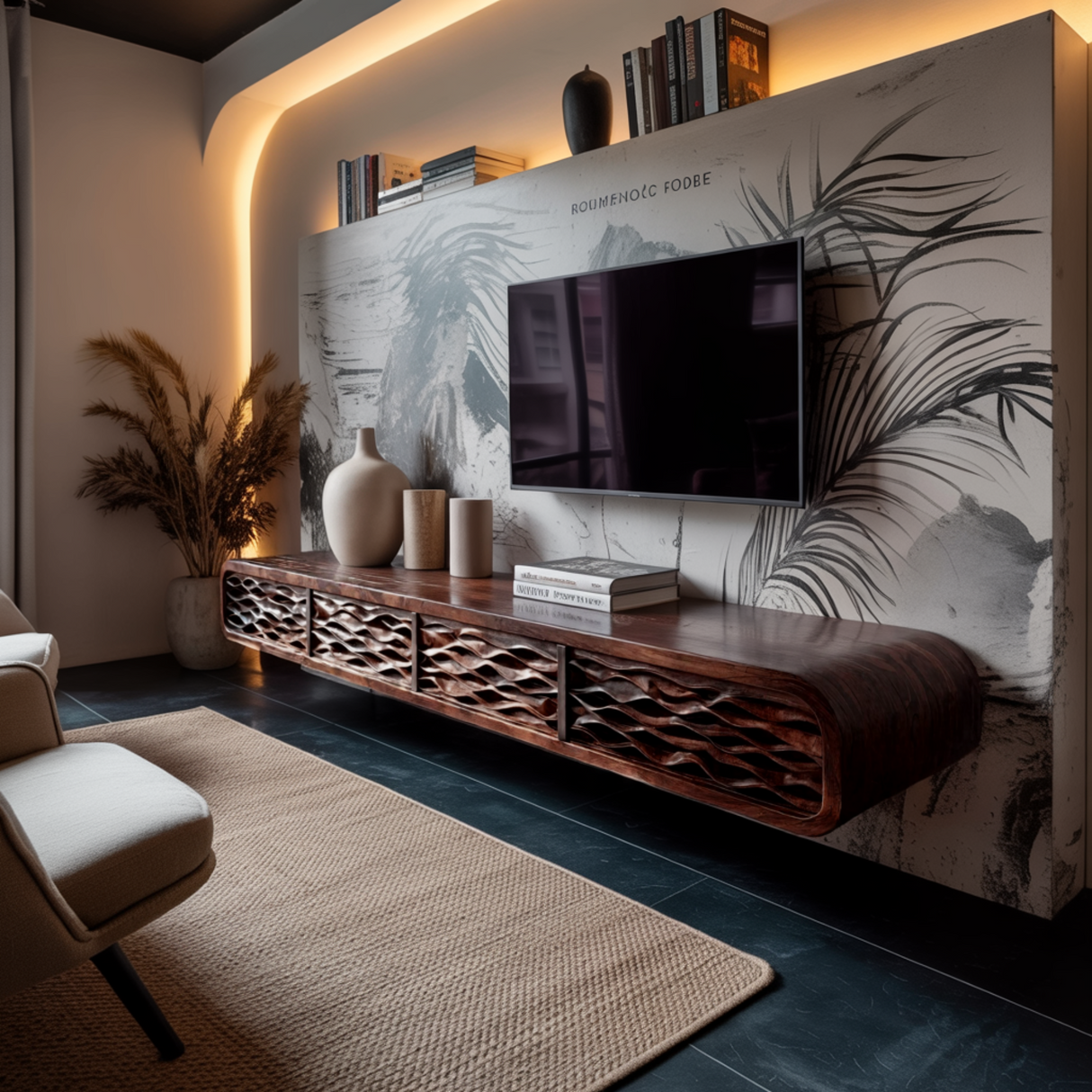 Valenor Sculpted Solid Wood Floating TV Cabinet