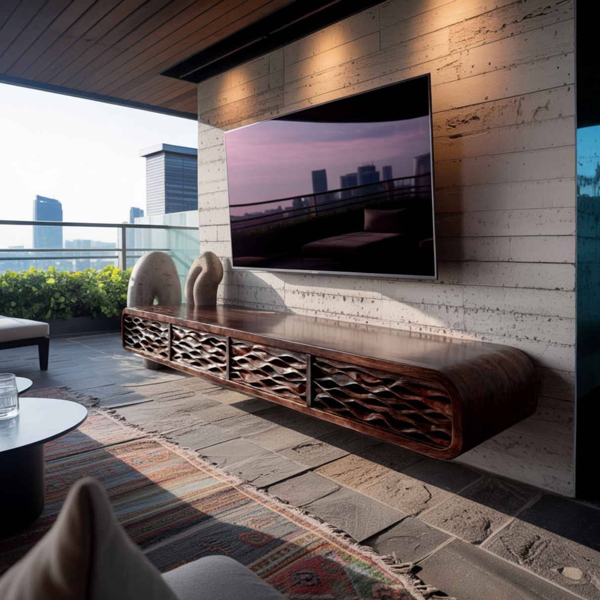 Valenor Sculpted Solid Wood Floating TV Cabinet