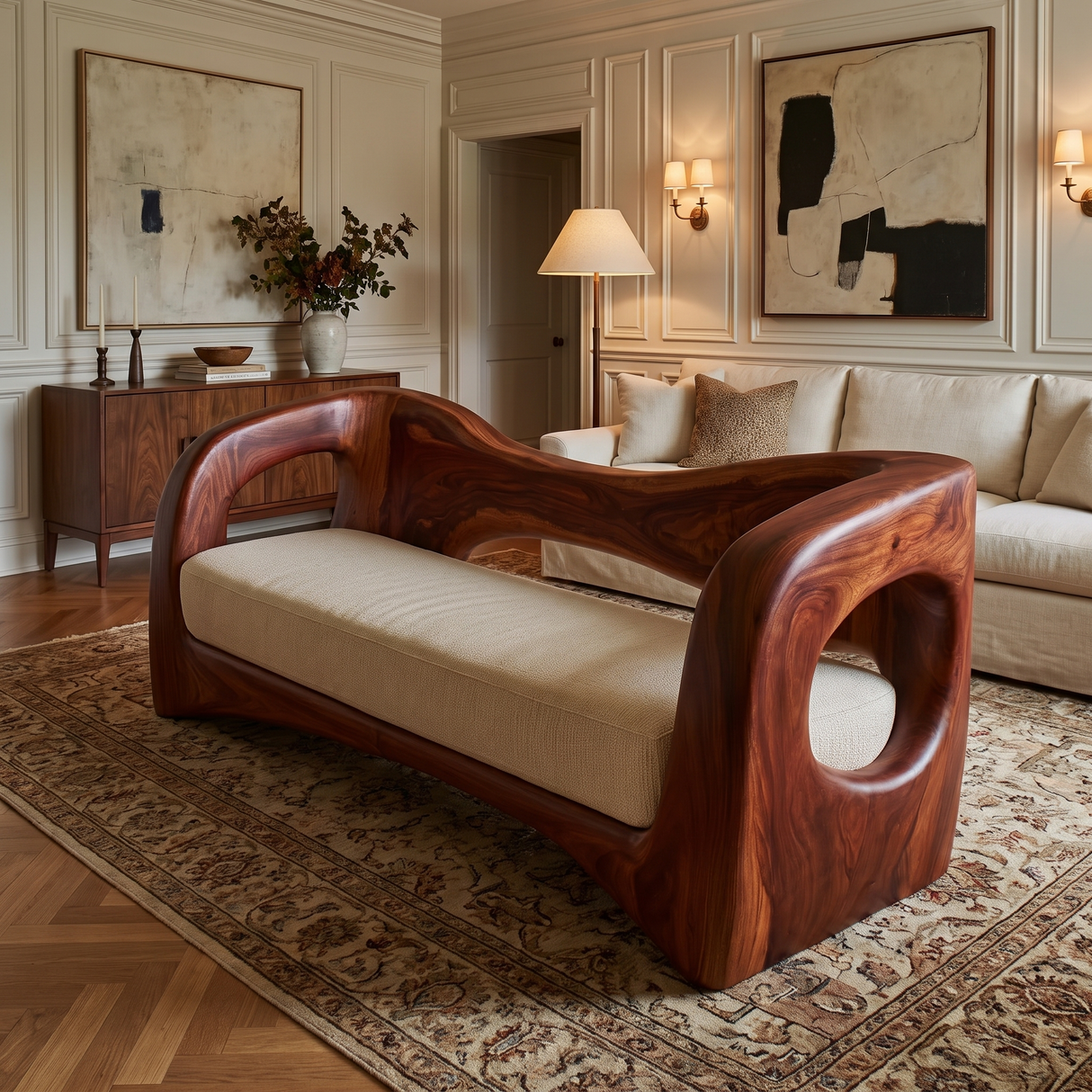 Valenor Sculpted Solid Wood Sofa Mahogany - Timberustic Sofa