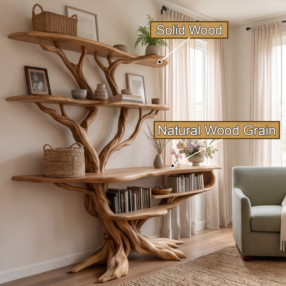 Valeris Sculpted Solid Wood Console Table with Shelves - Timberustic Console Table with Shelves