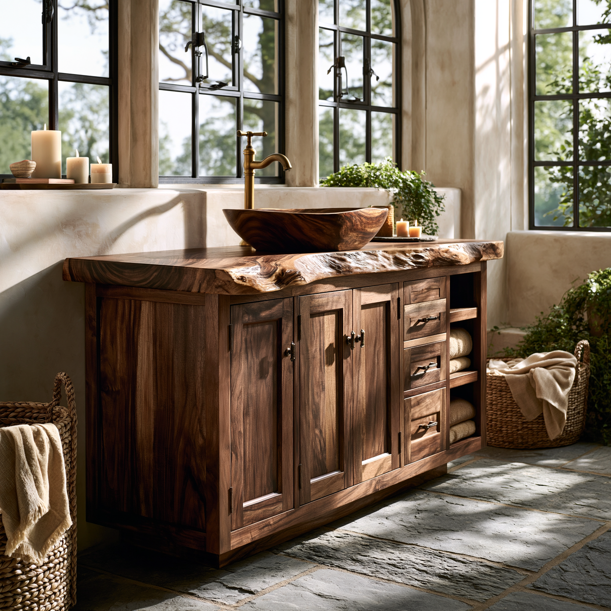 Valeron Live Edge Solid Wood Freestanding Bathroom Vanity with Drawers
