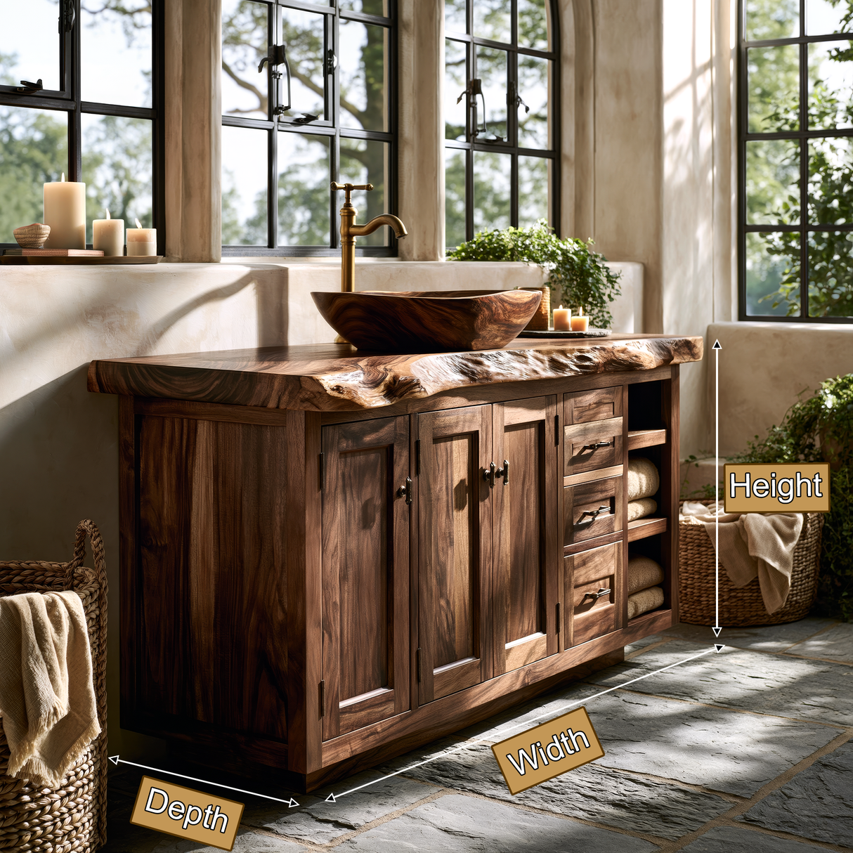 Valeron Live Edge Solid Wood Freestanding Bathroom Vanity with Drawers