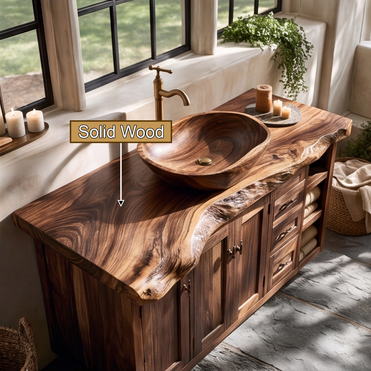 Valeron Live Edge Solid Wood Freestanding Bathroom Vanity with Drawers