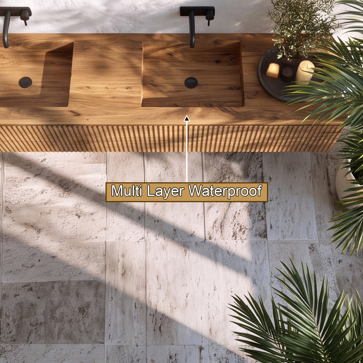 Valerune Sculpted Solid Wood Floating Bathroom Vanity with Integrated Sinks and Drawers